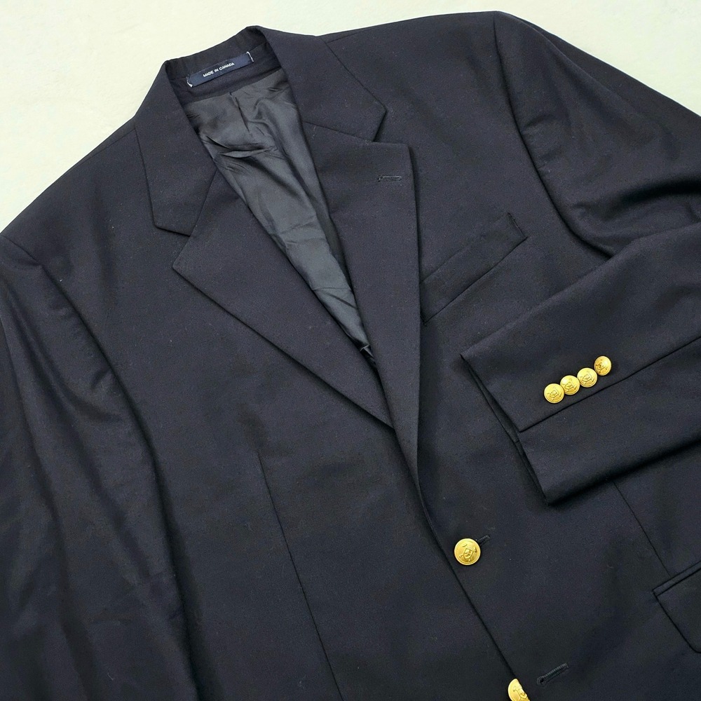 Chaps Ralph Lauren Blazer Mens 42L Navy Blue Wool Gold Crest Buttons Preppy Ivy